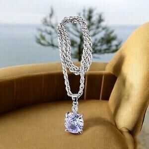 Elegant Silver color Necklace 20” with crystal pendant fashion jewelry